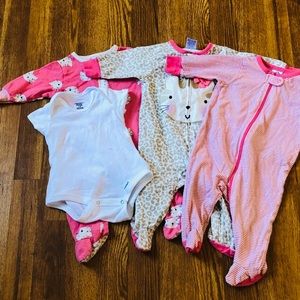 GERBER 3 packs girls cotton pajama footed